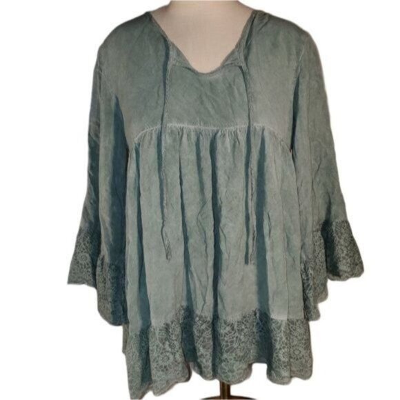 TUNIC Sacred Threads Shirt Top Blouse Boho Green Women's Size S / M WOMAN'S - Picture 2 of 10